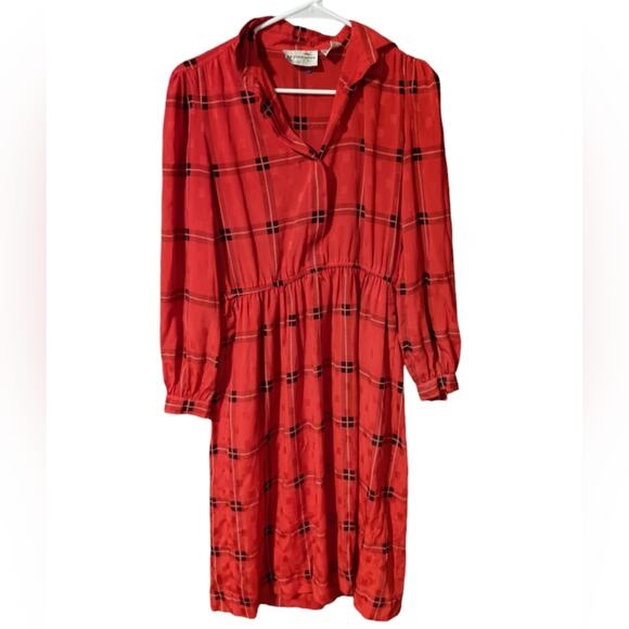 Vintage Red Plaid Buttoned Midi Dress Liz Claiborne 80s - Picture 1 of 3